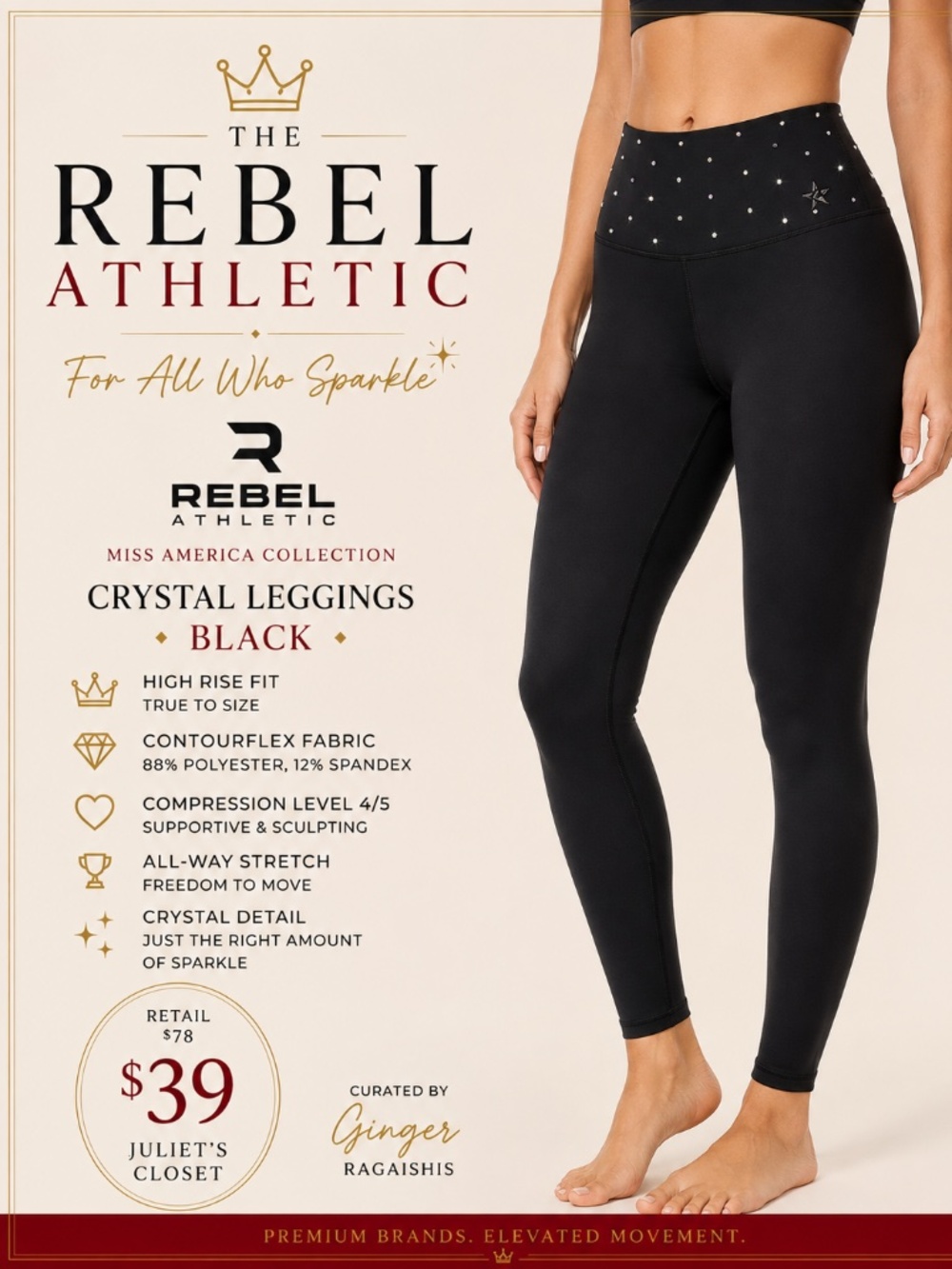 Rebel Athletic Crystal ContourFlex Leggings Black Adult Small